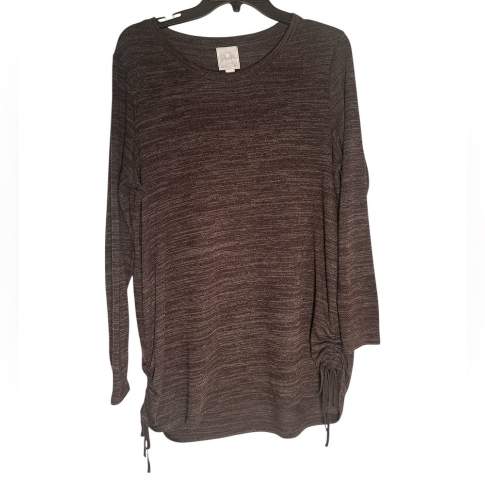 Sunday gray black marled Long Sleeve Tunic Large ruched sides casual cozy lounge